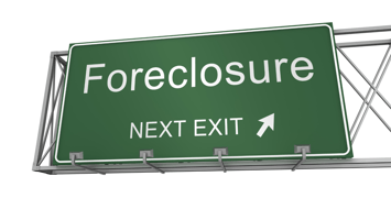 Foreclosure Next Exit w/ White Arrow Pointing Away